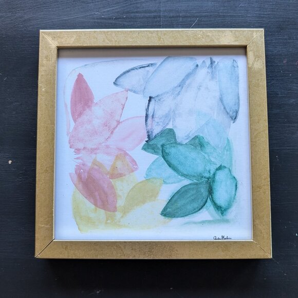 Art PRINT: Pastel Botanicals in square gold toned frame ~9"x9" - Picture 1 of 6